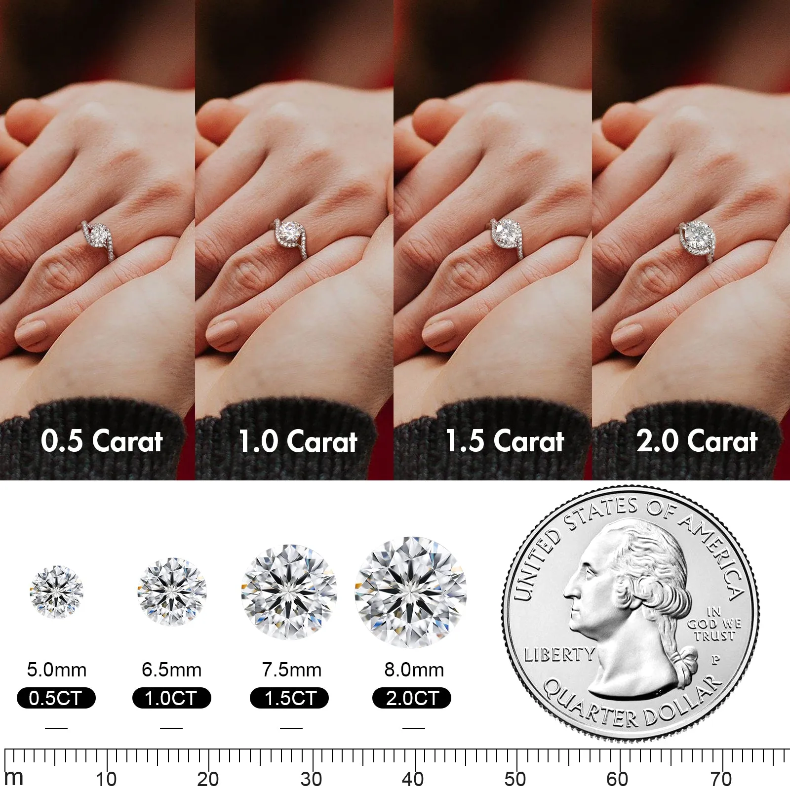 0.50/1.00/1.50/2.00ct Carats VVS1 Moissanite Rings for Women 0053