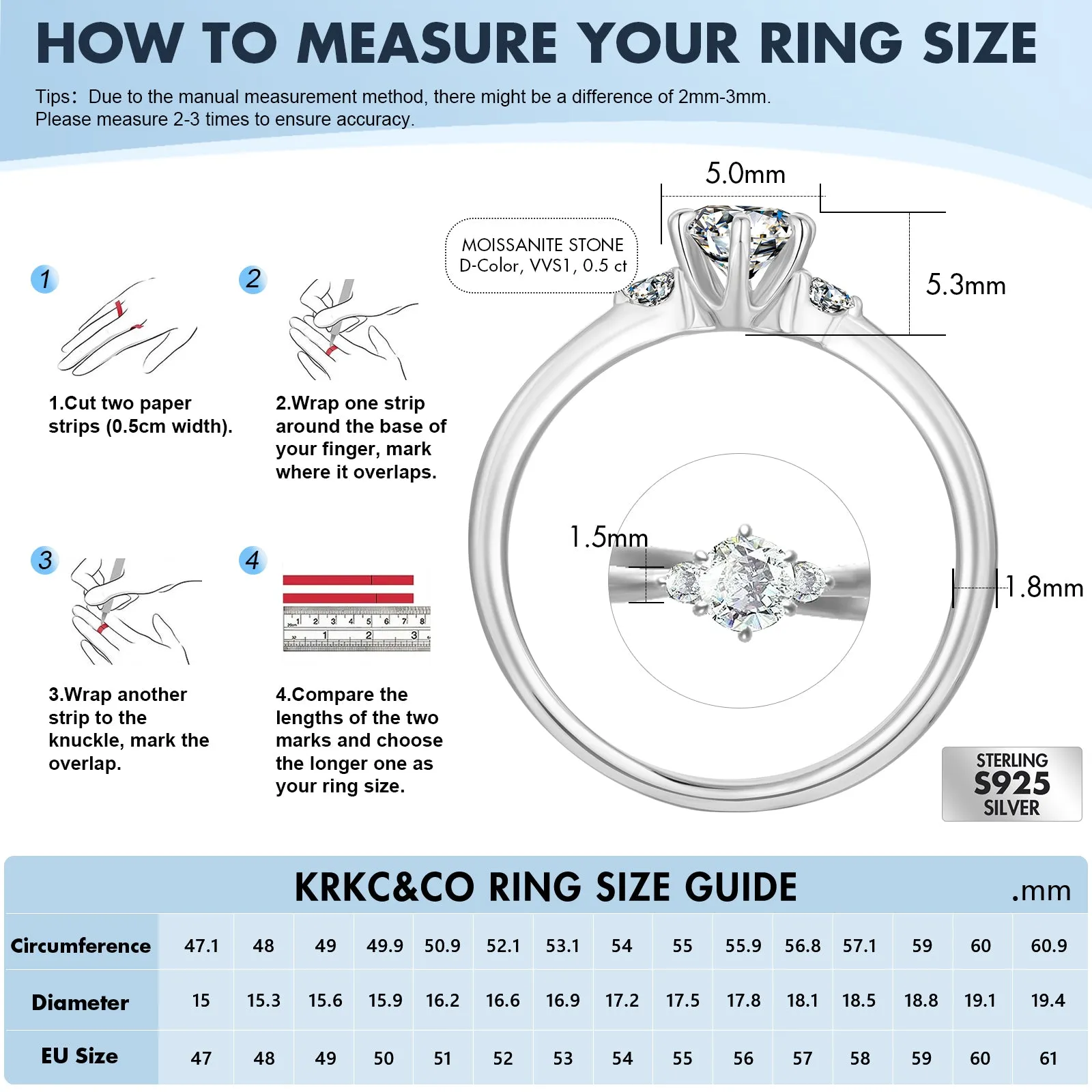 0.50Carats VVS1 Moissanite Rings for Women 0187