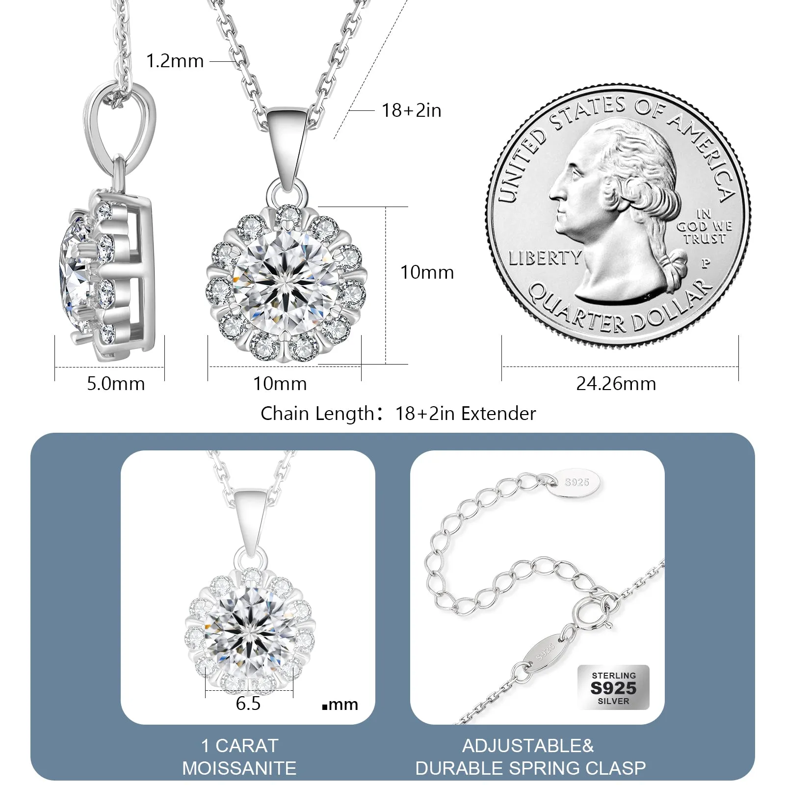 1.00 Carats VVS1 Moissanite Pendant Necklace for Women 0398 KRKC