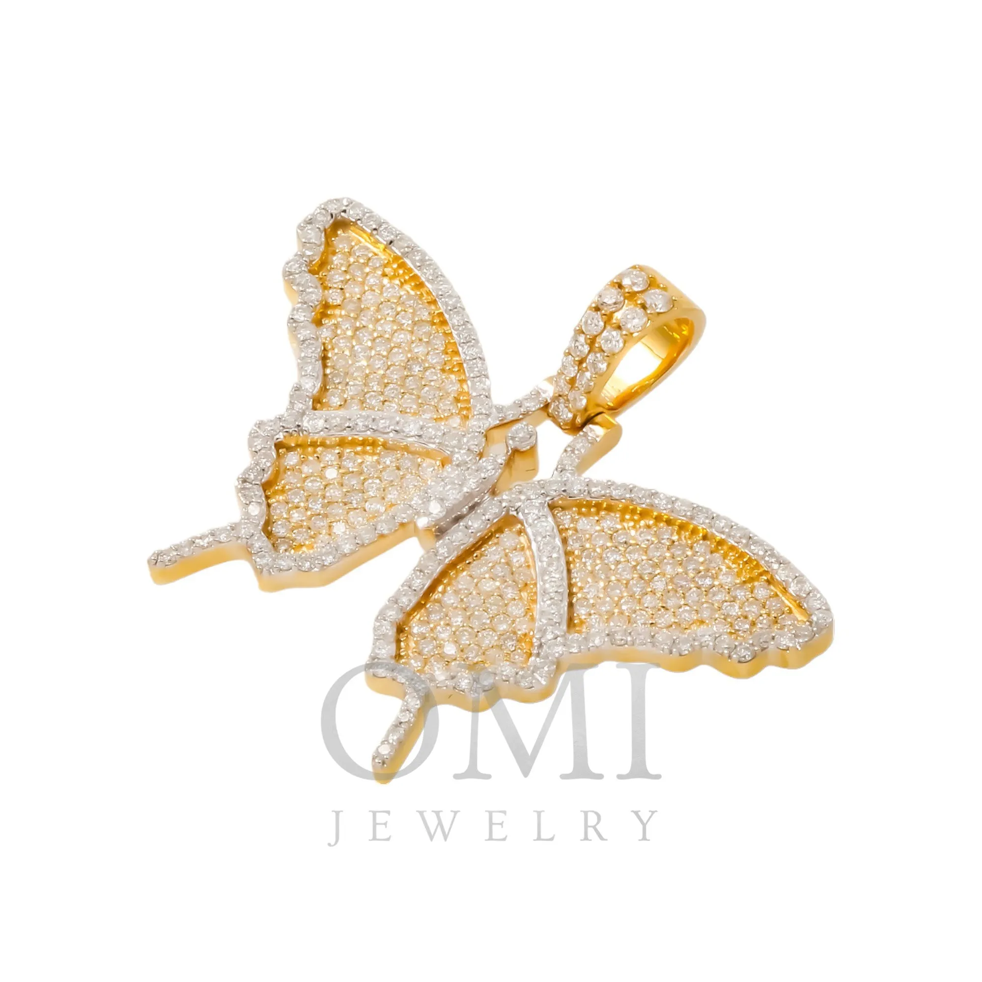 10K GOLD ROUND DIAMOND BUTTERFLY PENDANT 1.45 CT