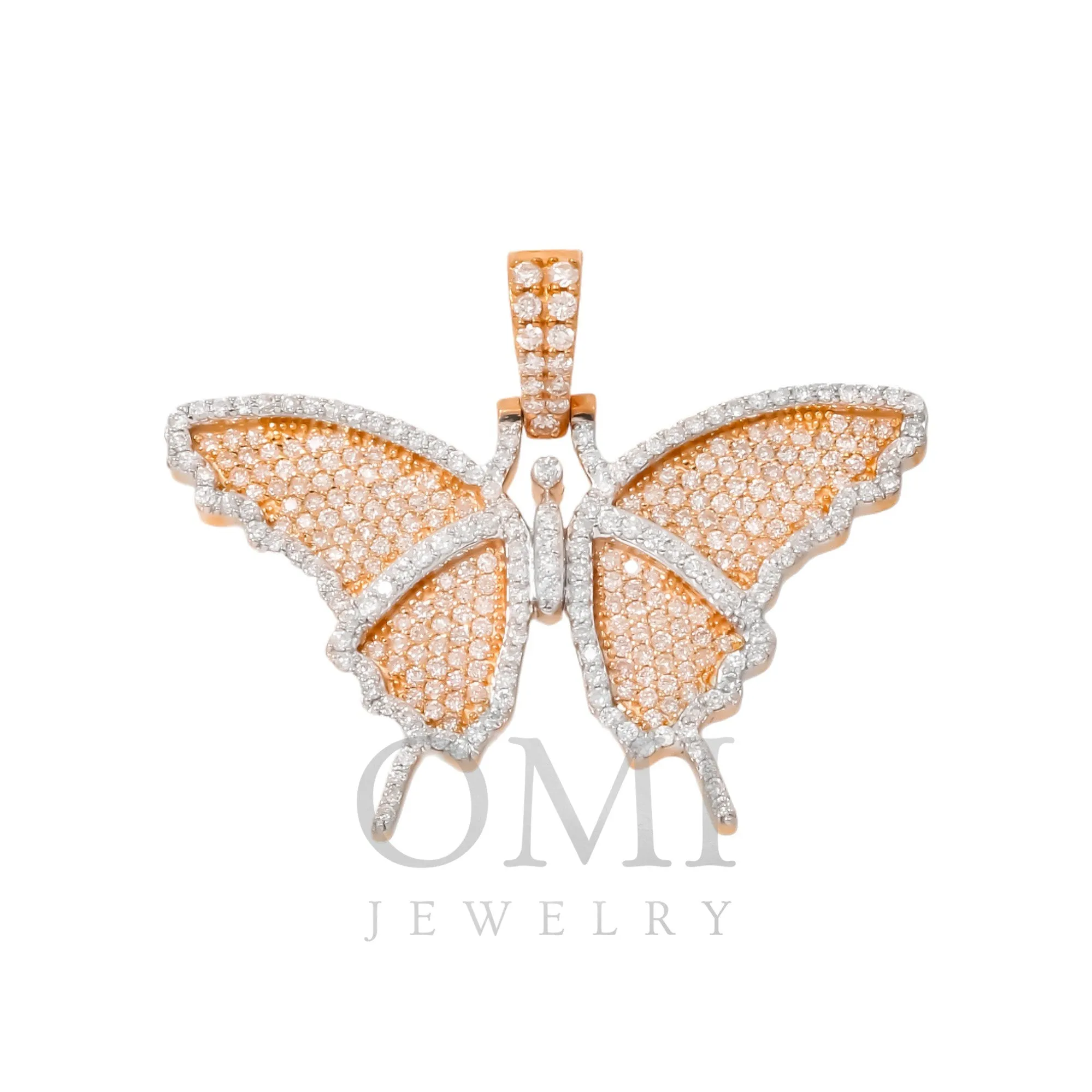 10K GOLD ROUND DIAMOND BUTTERFLY PENDANT 1.45 CT