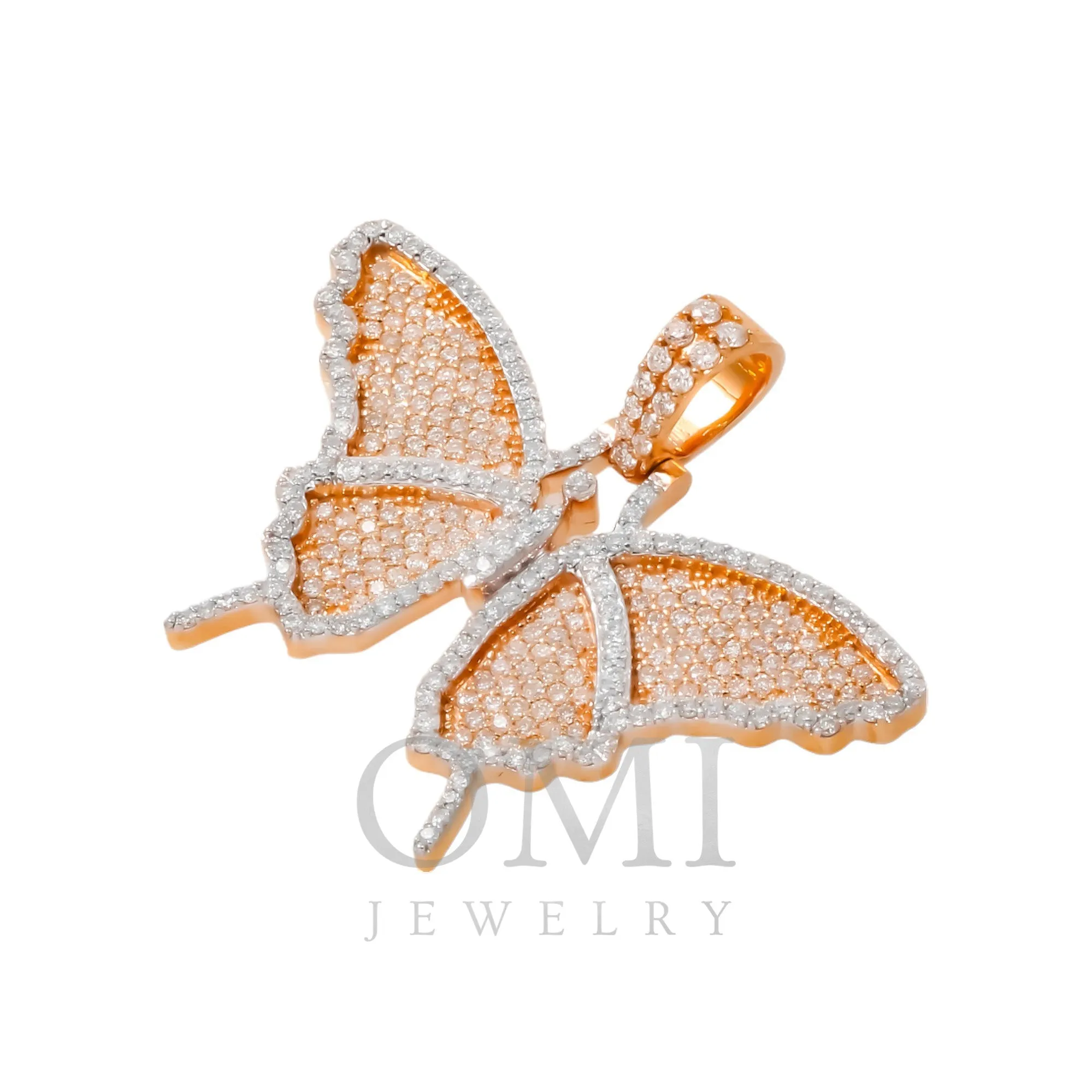 10K GOLD ROUND DIAMOND BUTTERFLY PENDANT 1.45 CT