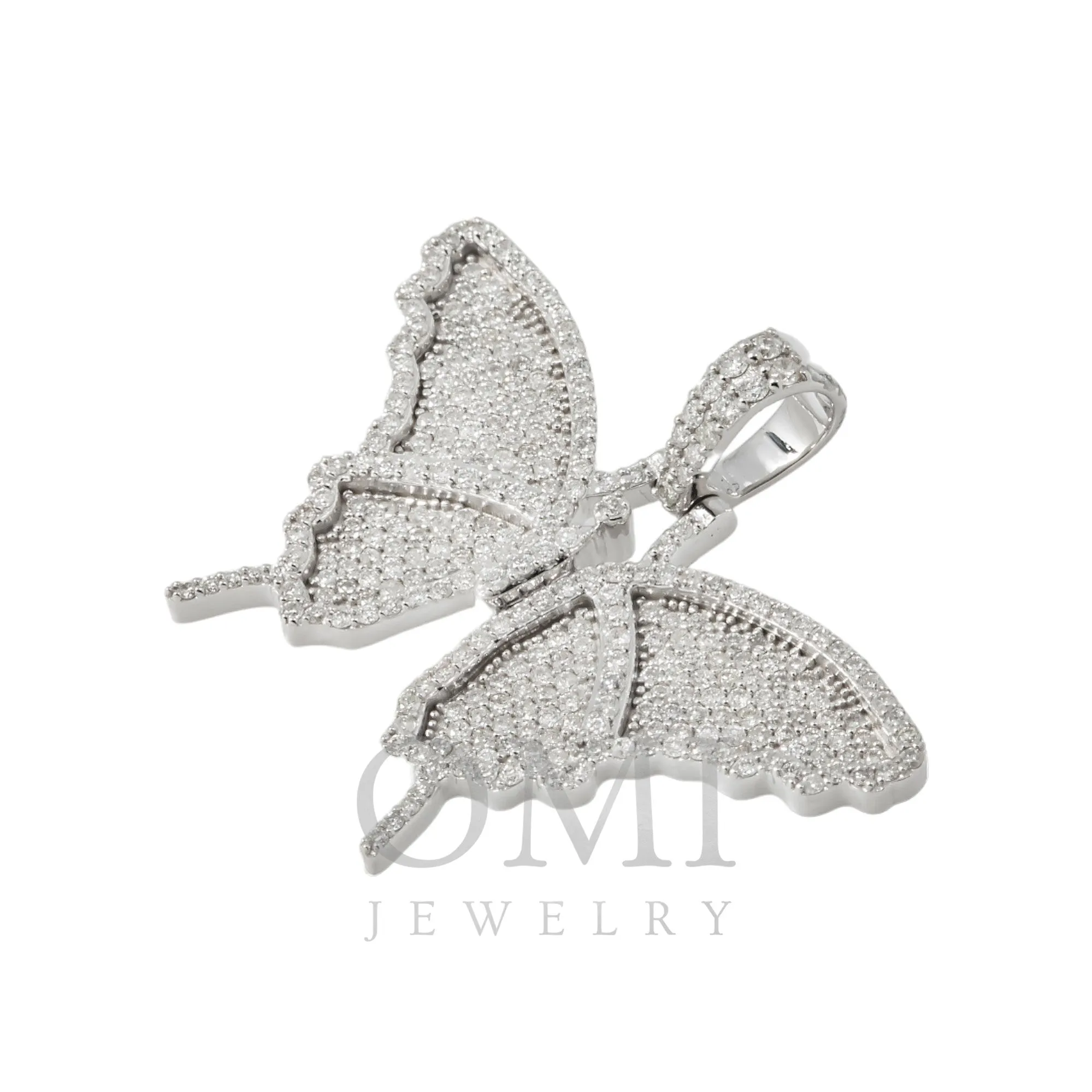 10K GOLD ROUND DIAMOND BUTTERFLY PENDANT 1.45 CT