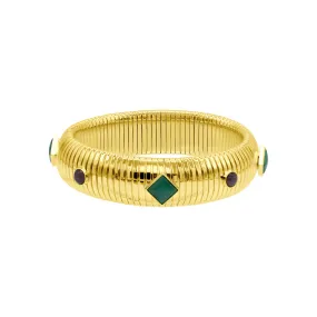 14K Gold Plated .75 Tall Omega Bracelet With Color Stone