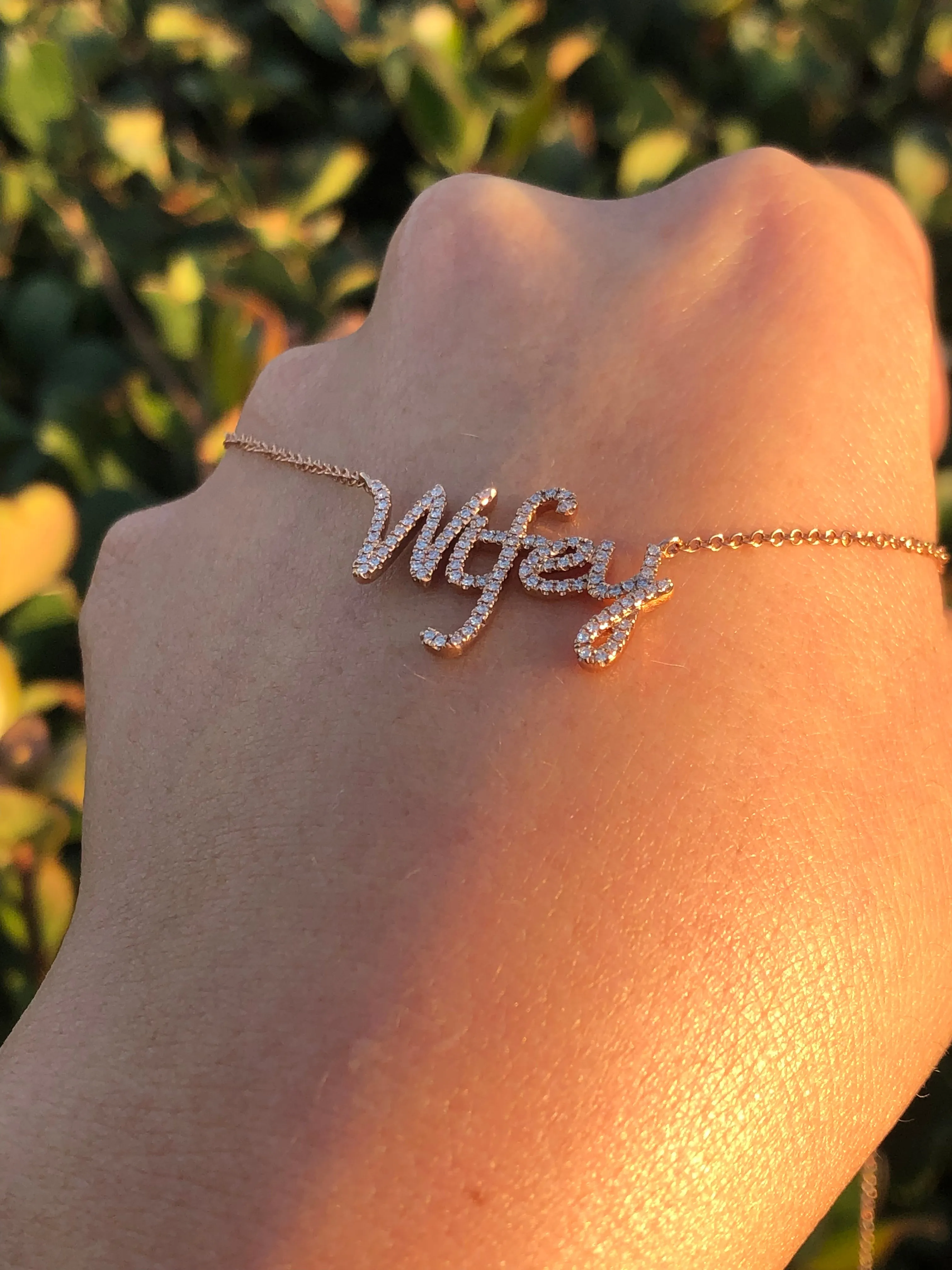 14K Gold Script Wifey Diamond Pendant