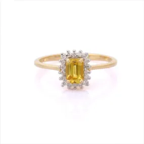 14K Gold Yellow Sapphire & Diamond Engagement Ring