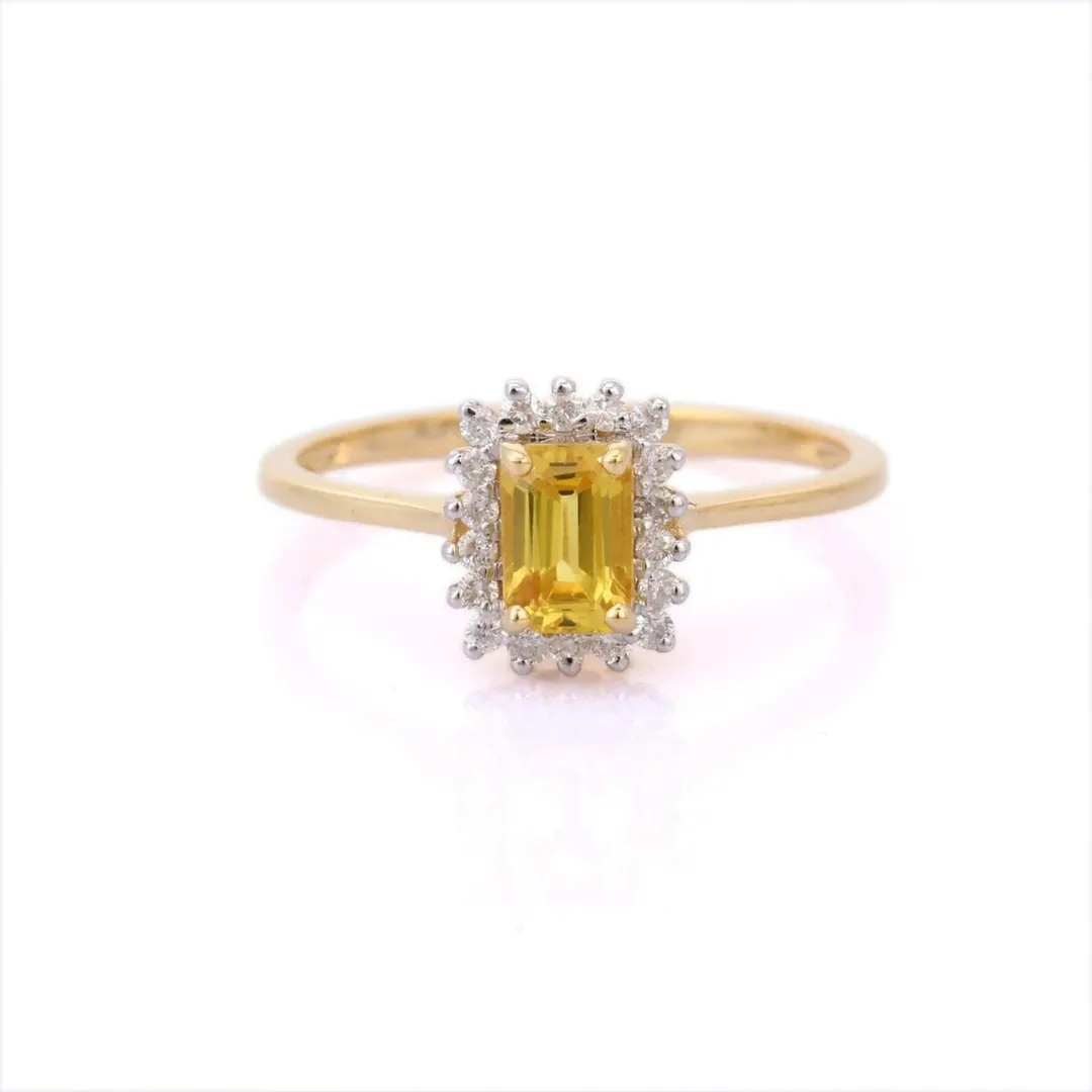 14K Gold Yellow Sapphire & Diamond Engagement Ring