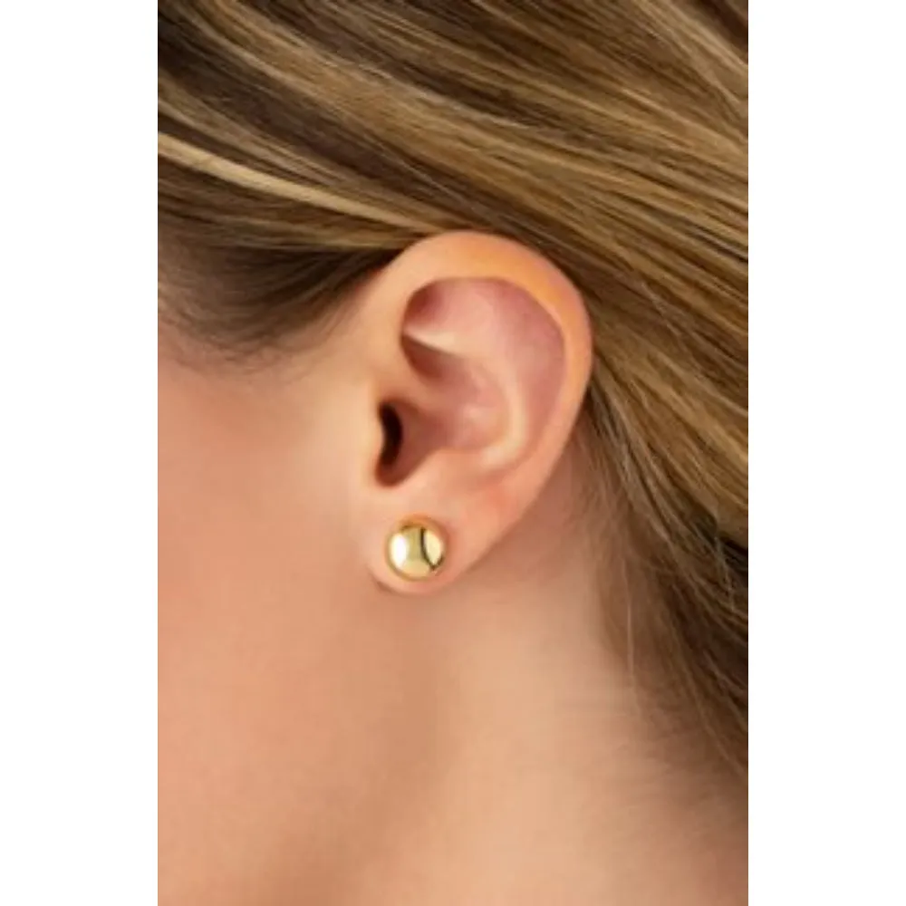 14k Yellow Gold 10mm Button Stud Earrings