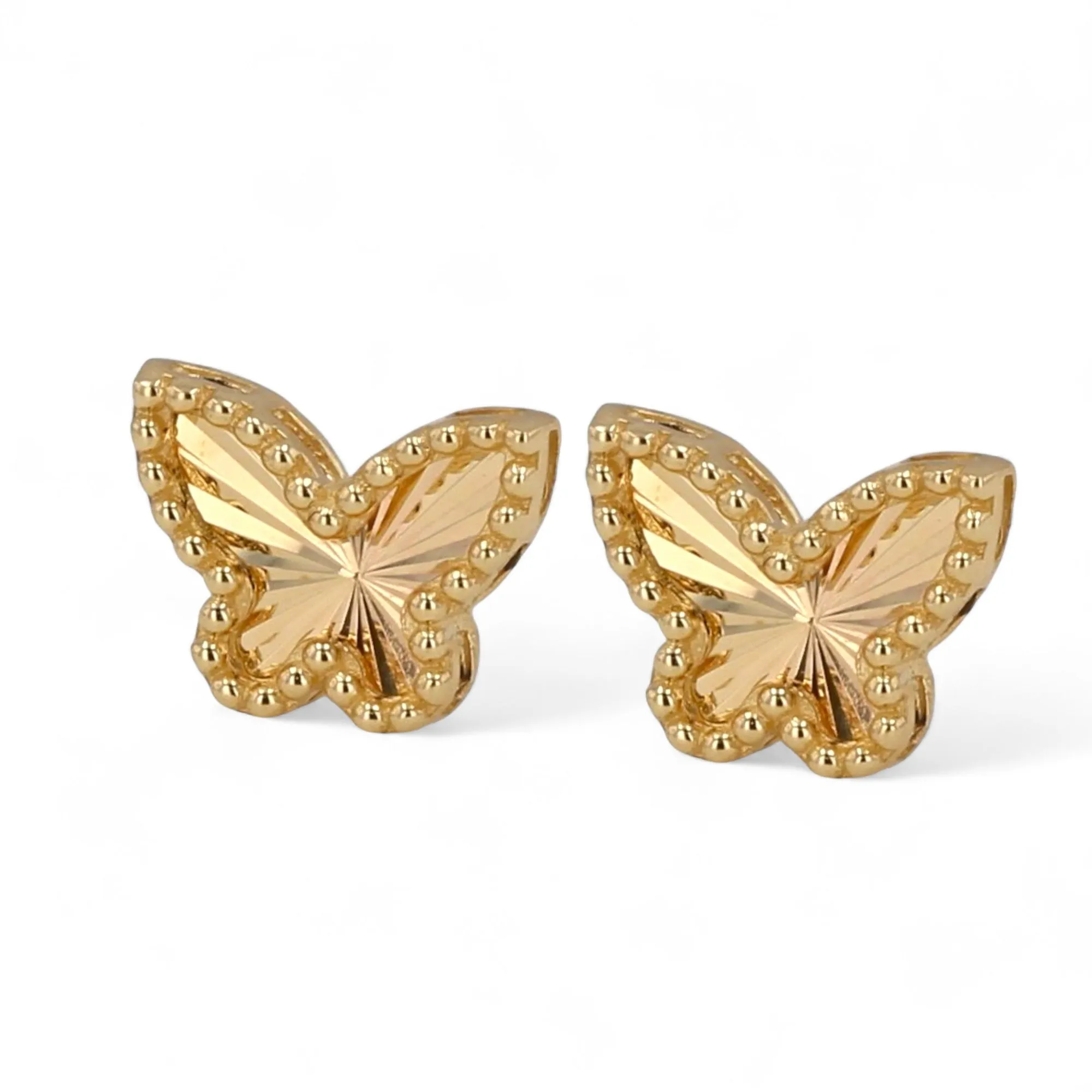 14K Yellow gold diamond cut studs butterfly earrings-4303829