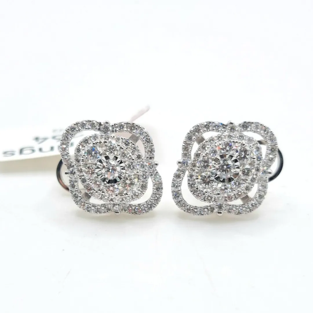 1.50 CT Oval Star Halo Diamond Earrings 18K White Gold