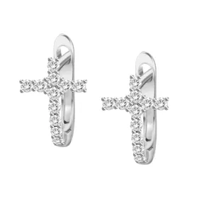 18k Gold Diamond Cross Hoop Earrings