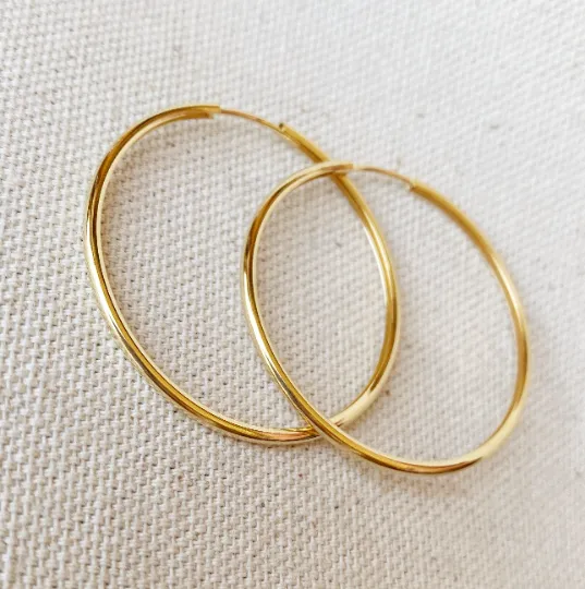 18k Gold Filled Hollowed Endless Continuous Hoop Earrings 40mm, 50mm and 65mm diameter