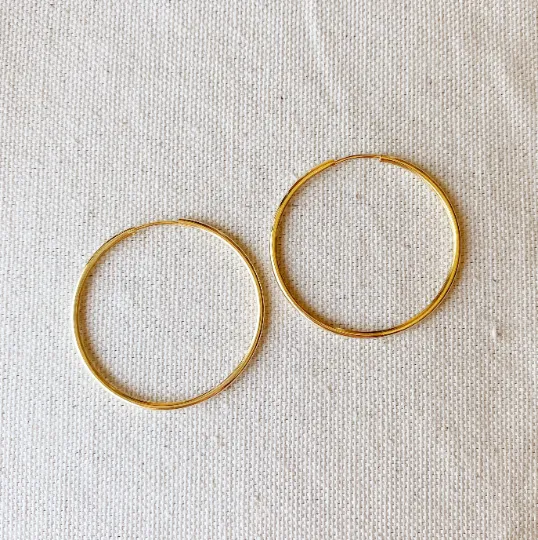 18k Gold Filled Hollowed Endless Continuous Hoop Earrings 40mm, 50mm and 65mm diameter