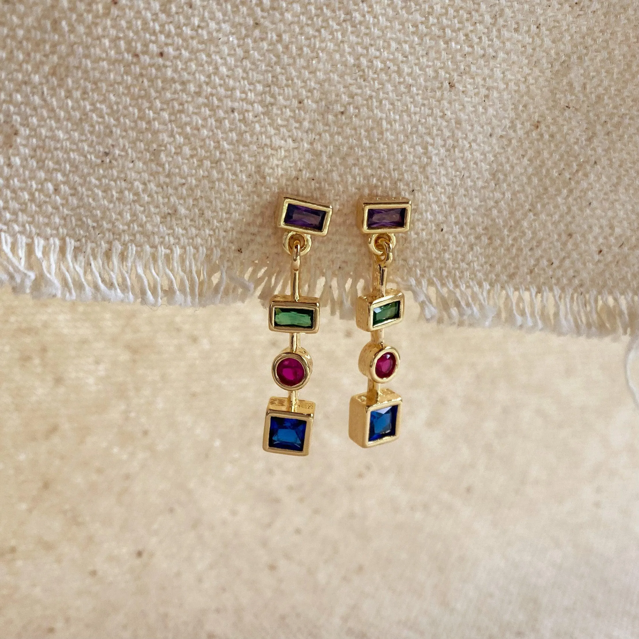 18k Gold Filled Multicolor Dangling Shapes Earring