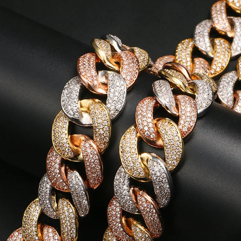 18mm Tri-Color Iced Out Cuban Chain