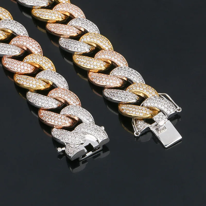 18mm Tri-Color Iced Out Cuban Chain