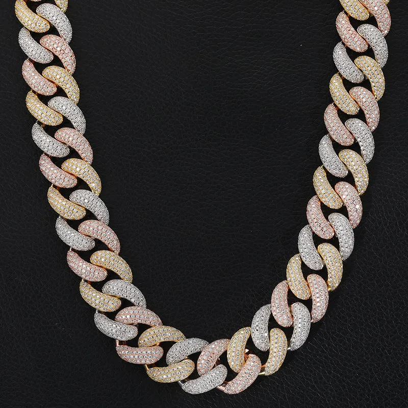 18mm Tri-Color Iced Out Cuban Chain