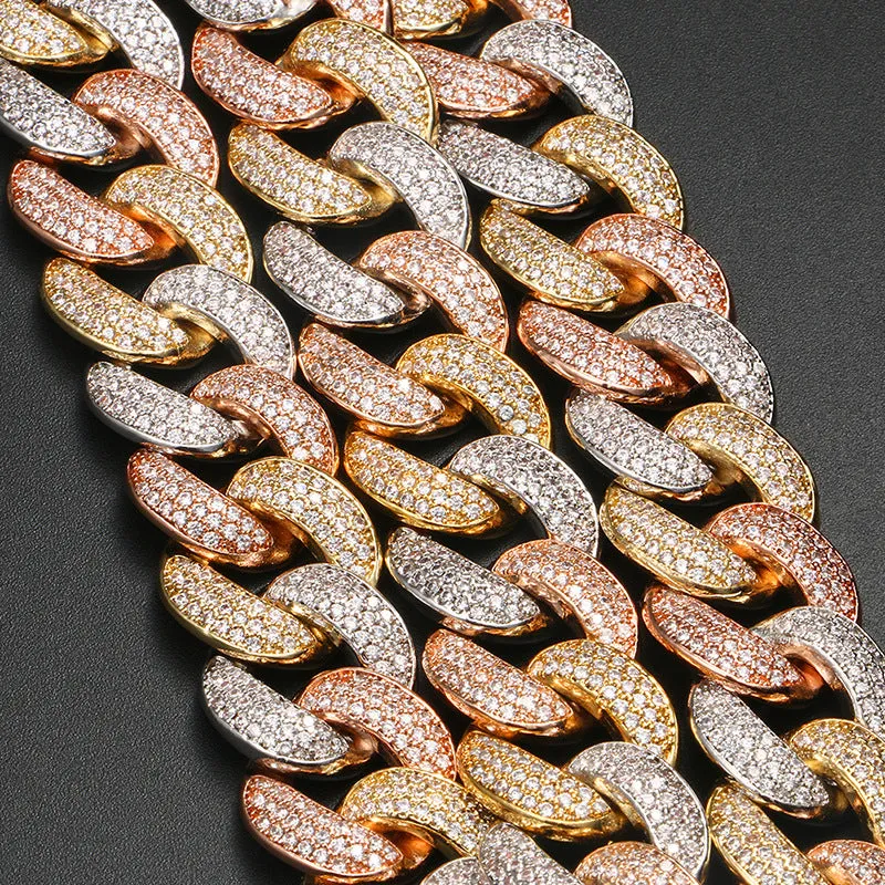 18mm Tri-Color Iced Out Cuban Chain