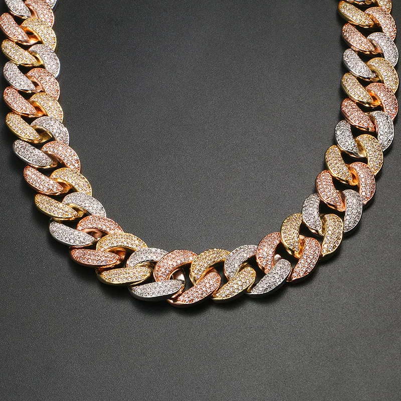 18mm Tri-Color Iced Out Cuban Chain