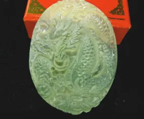 1969 12-1-2019 Translucent Dragon and Phoenix Chinese Jade Pendant (P-623)