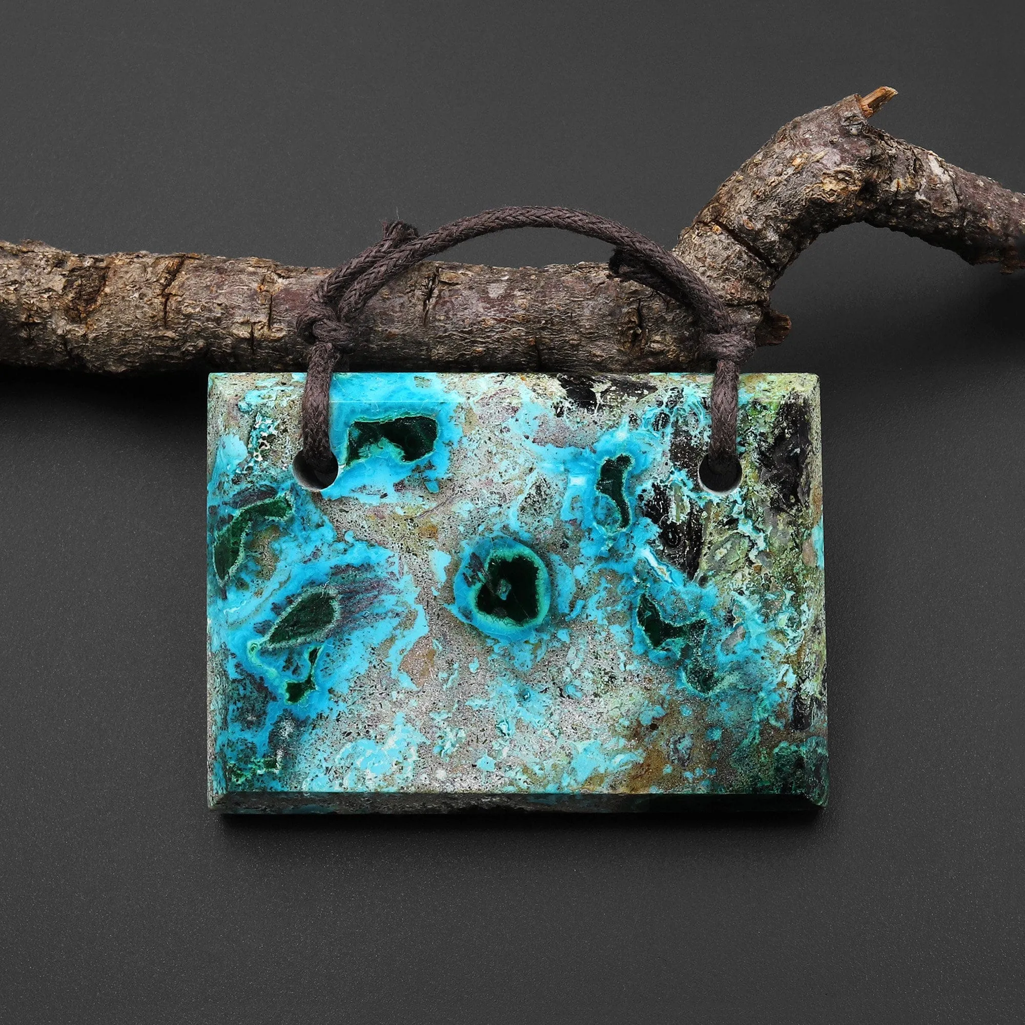 2 Hole Pendant Natural Shattuckite from Congo Malachite Chrysocolla Azurite Faceted Rectangle Gemstone