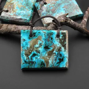 2 Hole Pendant Natural Shattuckite from Congo Malachite Chrysocolla Azurite Faceted Rectangle Gemstone