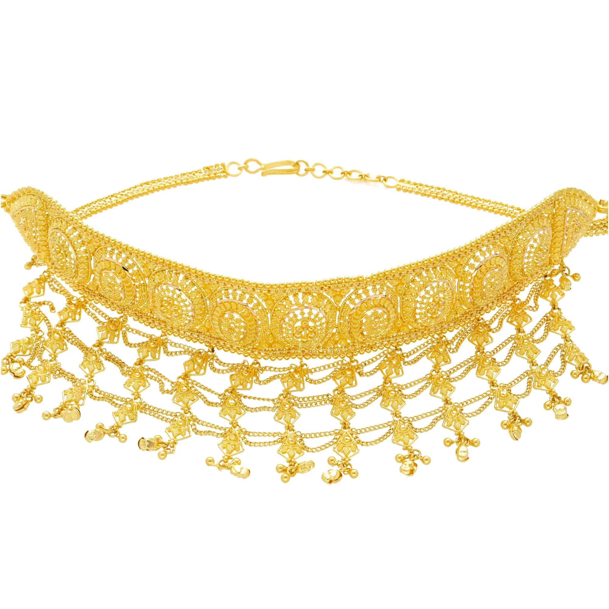 22K Yellow Gold Chandelier Choker w/ Jhumkas