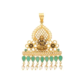 22K Yellow Gold, Emerald, & Pearl Pendant Set (21gm)