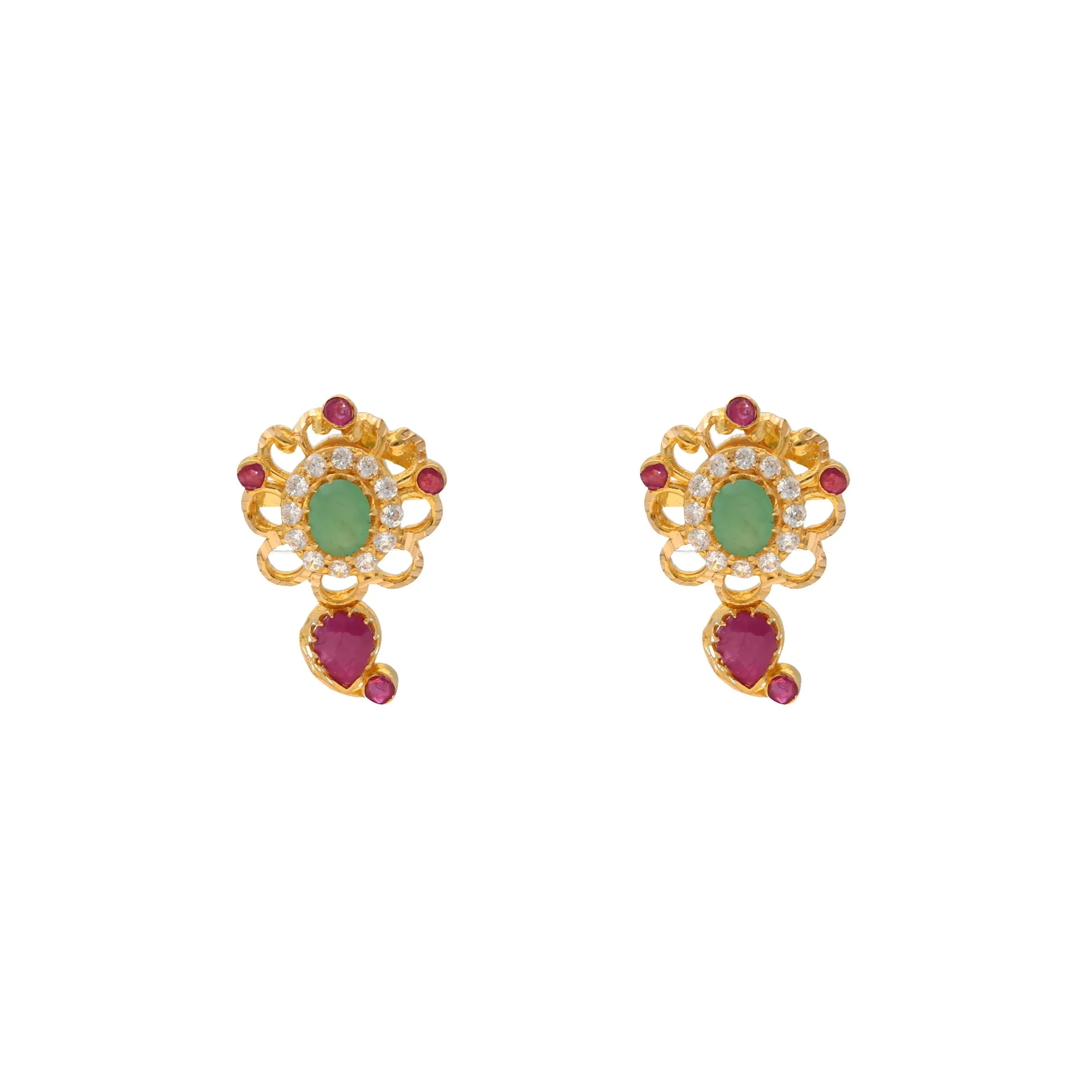 22K Yellow Gold, Emerald & Ruby Pendant Set (16.1gm)