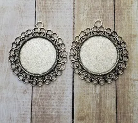 25mm Ornate Antique Silver Pendant Setting Bezels (2) - L1100