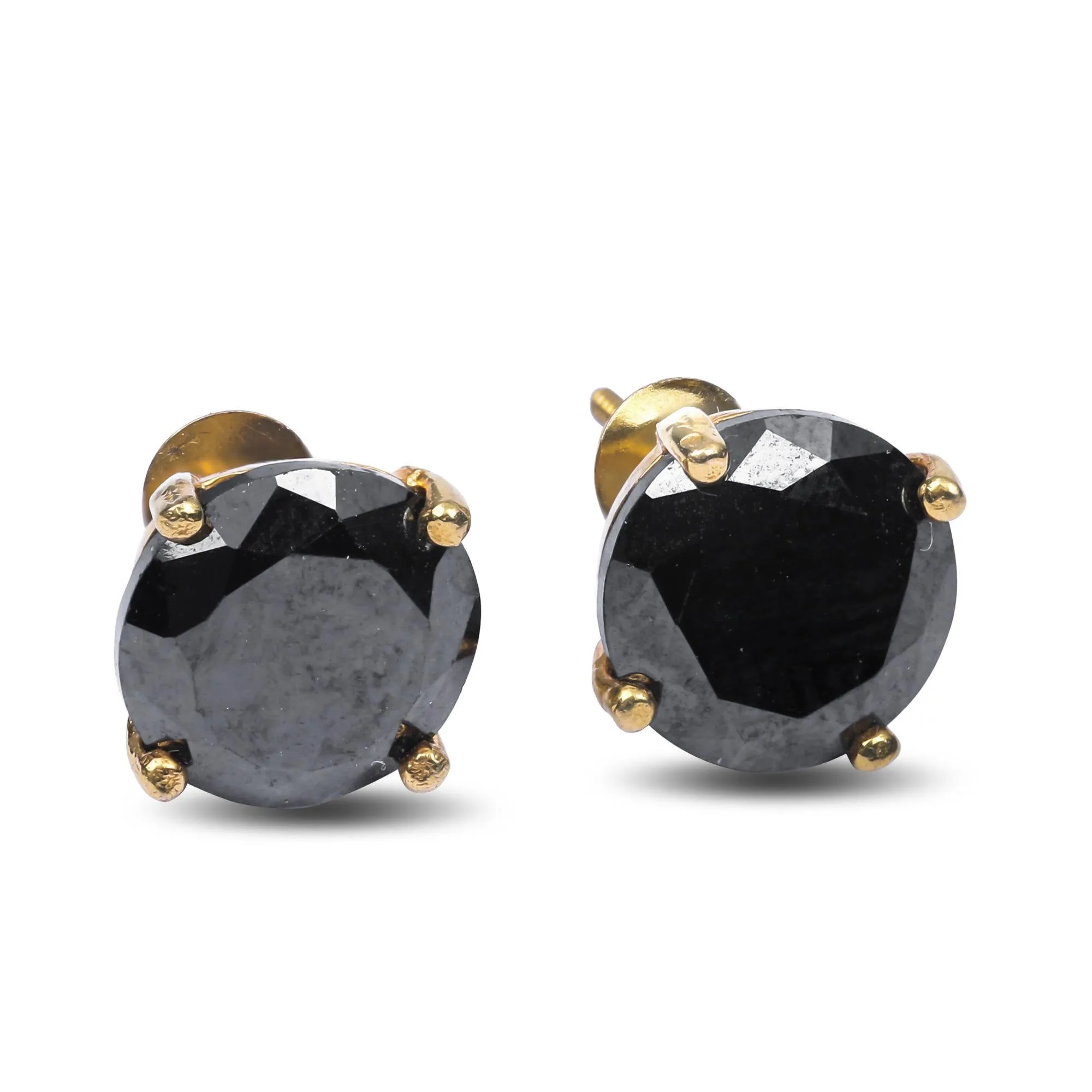 2Ct Black Diamond Stud Earrings, Round Stud Earrings