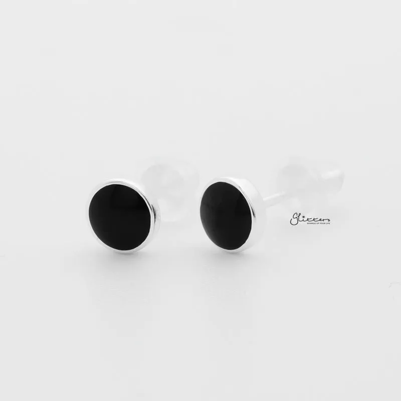 925 Sterling Silver Circle Stud Earrings with Black Center