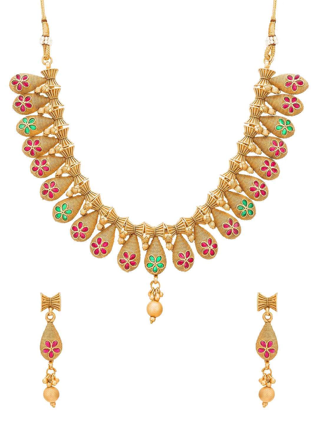 Aadita Gold Plated Temple Choker Ruby Jewellery Set