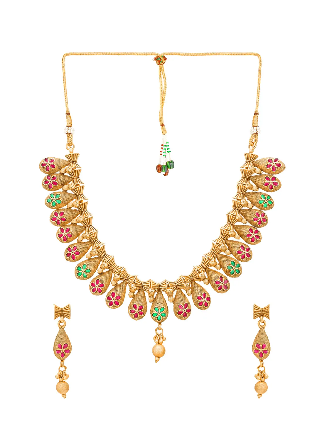 Aadita Gold Plated Temple Choker Ruby Jewellery Set