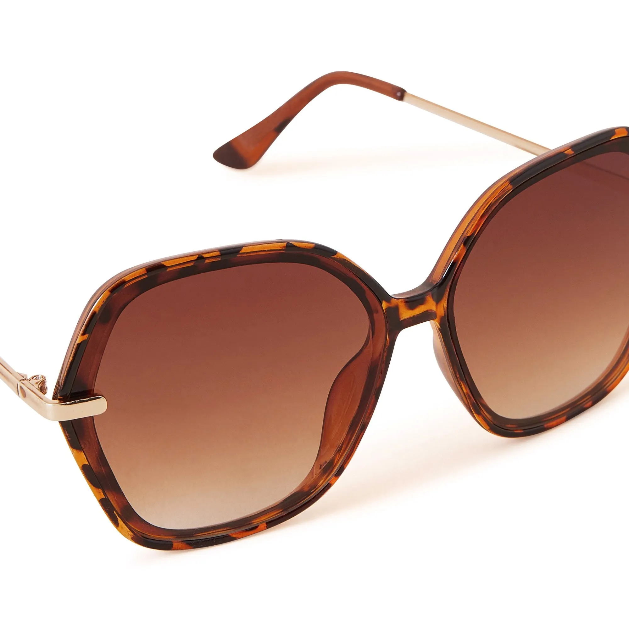 Accessorize London Women's Brown Soft Hexagon Sunglasses