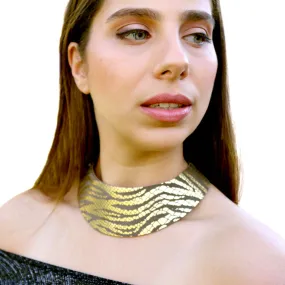 African queen gold zebra print wide leather choker