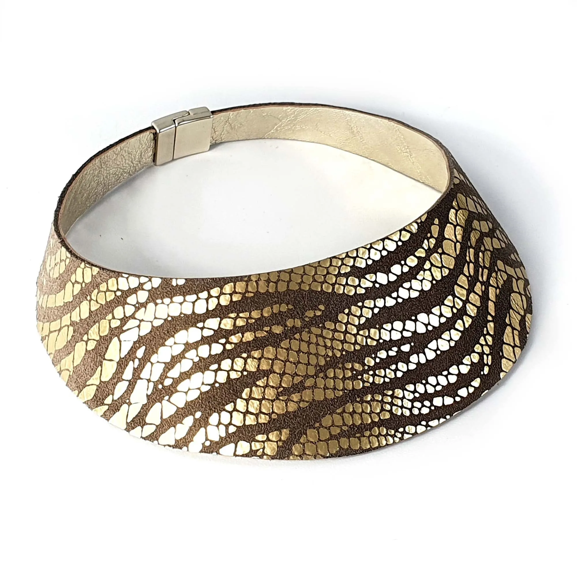 African queen gold zebra print wide leather choker