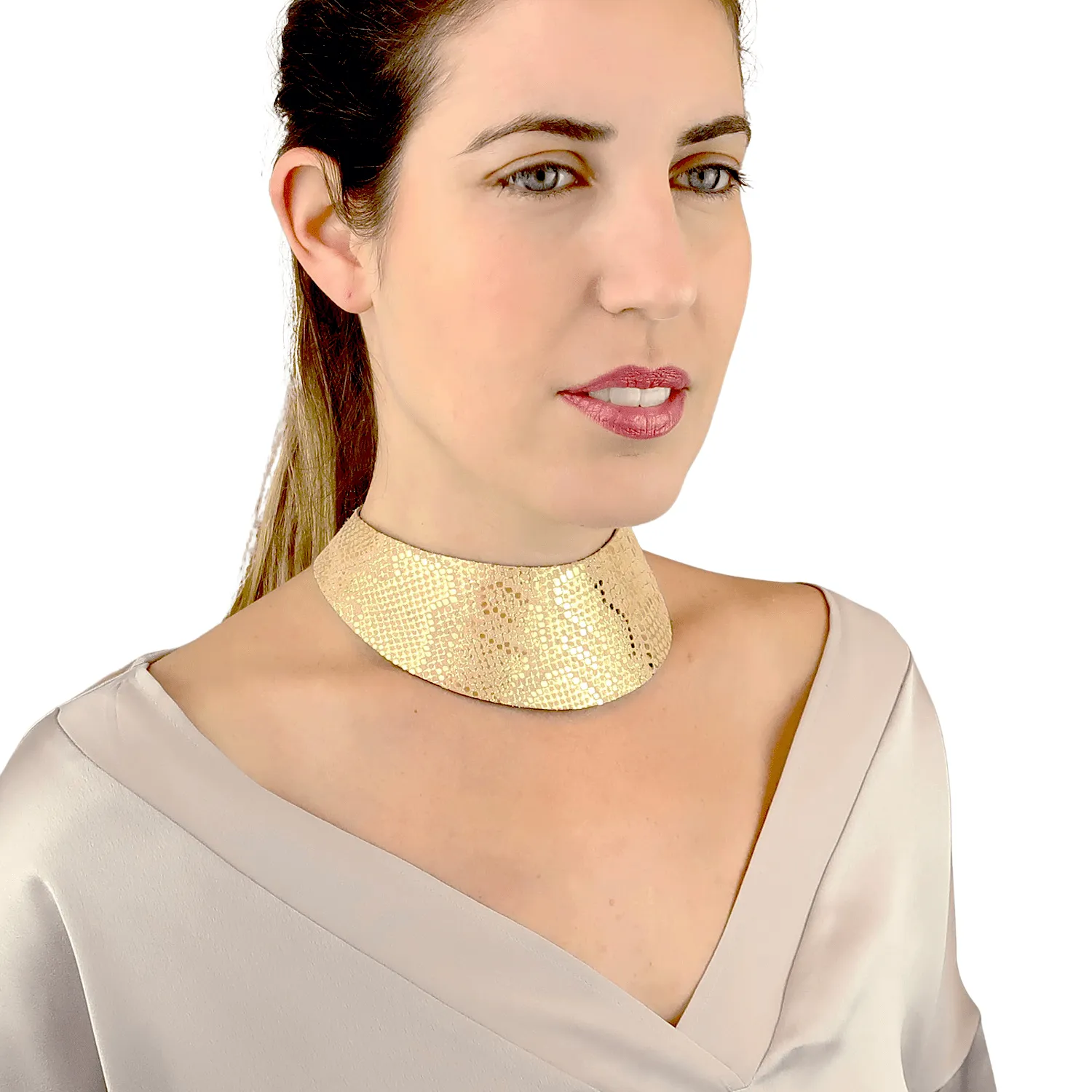 African queen gold zebra print wide leather choker