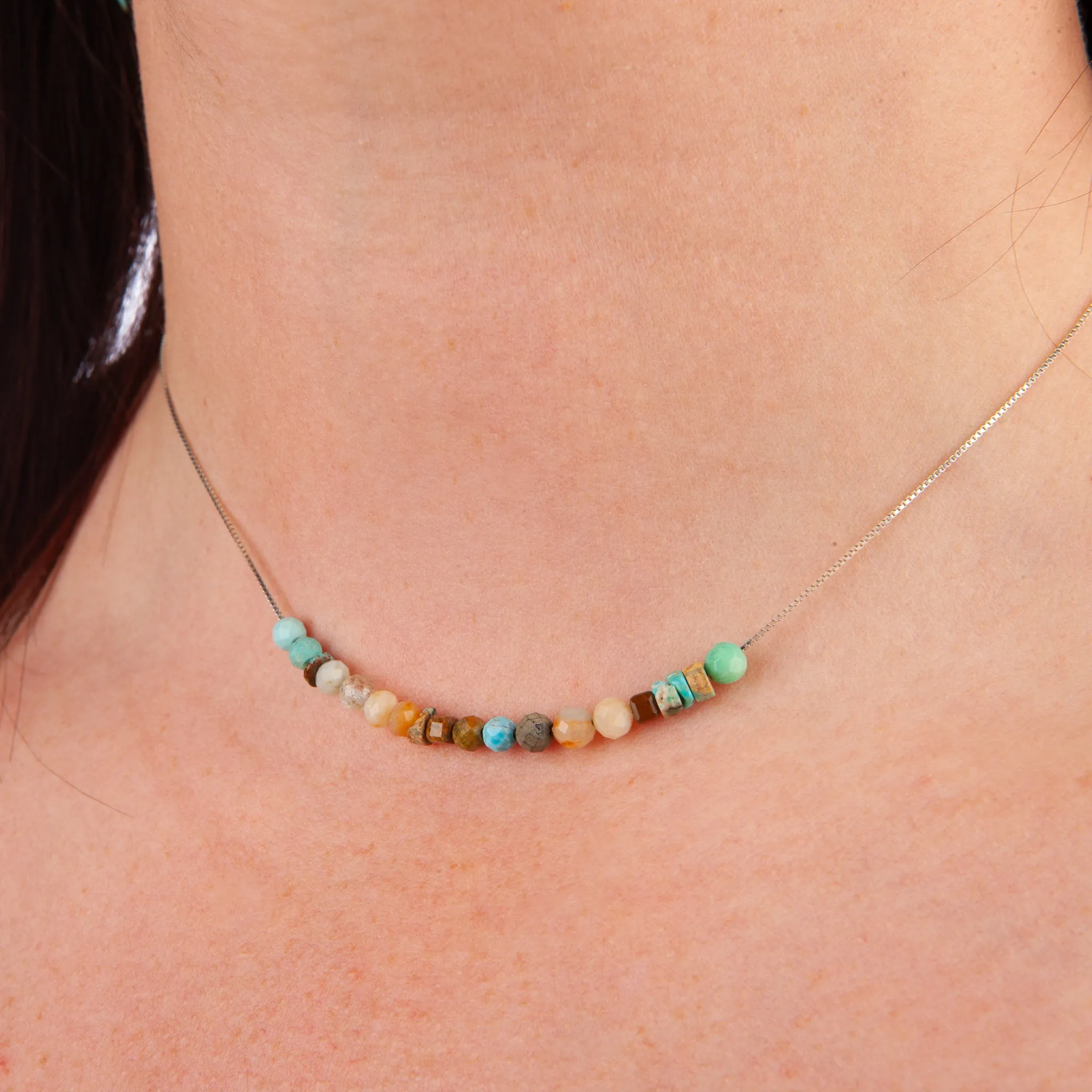 Amazonite & Turquoise Adjustable Slide Chain Gemstone Necklace