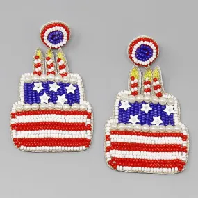 American Flag Pattern Cake Seed Beaded Earrings