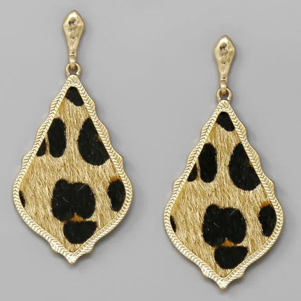 Animal Print Faux Fur Vintage Frame Drop Earrings