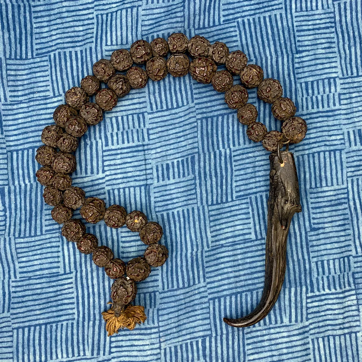 Antique Rudraksha Necklace with Deer Antler Talisman Necklace