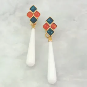 Apatite & Carnelian Stud with Long White Agate Twinset Earrings