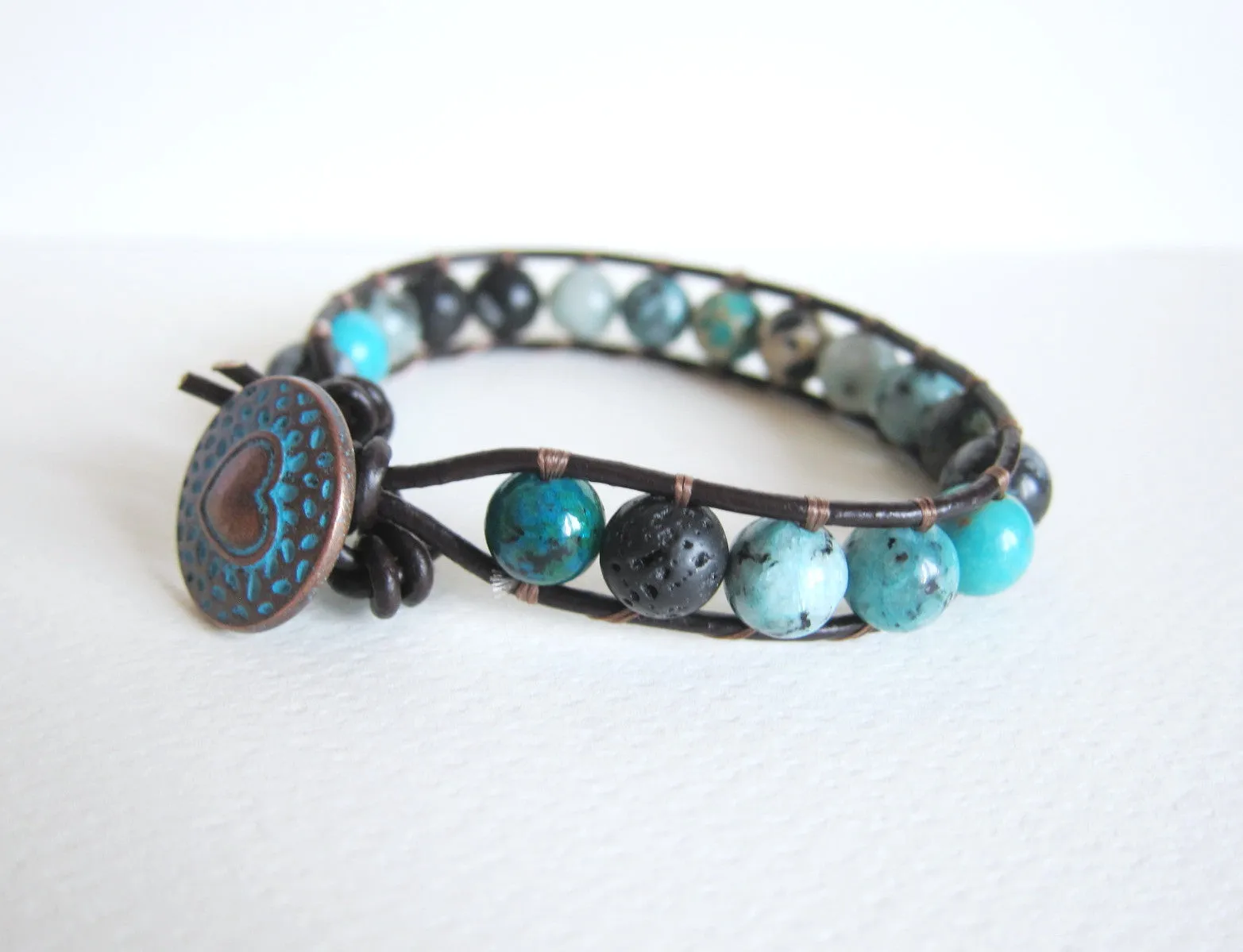 Aqua Mix Jasper Single Wrap Bracelet