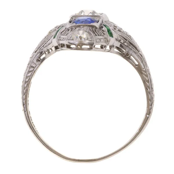 Art Deco Diamond, Sapphire & Emerald Dinner Ring