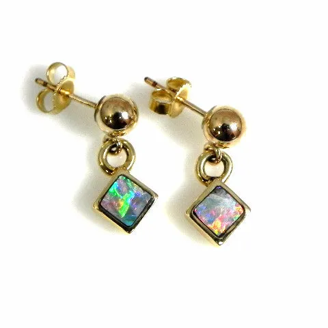 Australian Natural Black Opal 14kt Gold Inlay Earrings