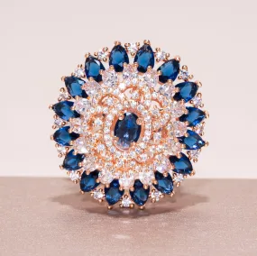 Aya Sapphire Blue Rose Gold Indian Jewelry Cocktail Ring by Jaipur Rose