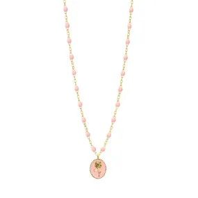 Baby Pink Rose Necklace, Yellow Gold, 16.5"