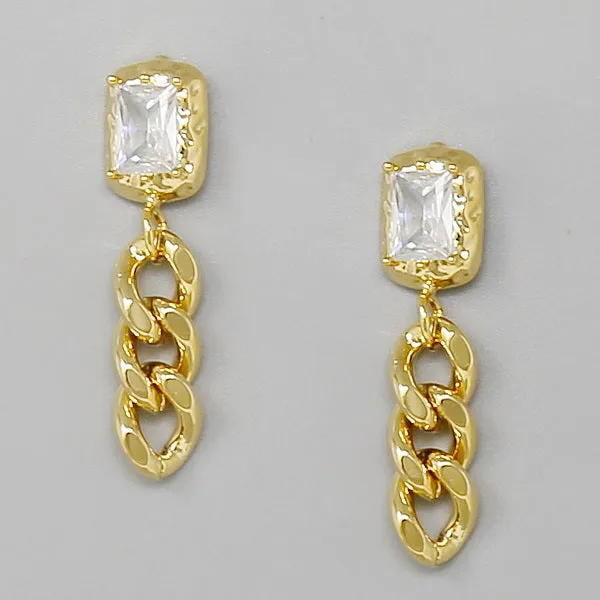 Baguette Stone Chain Drop Earrings