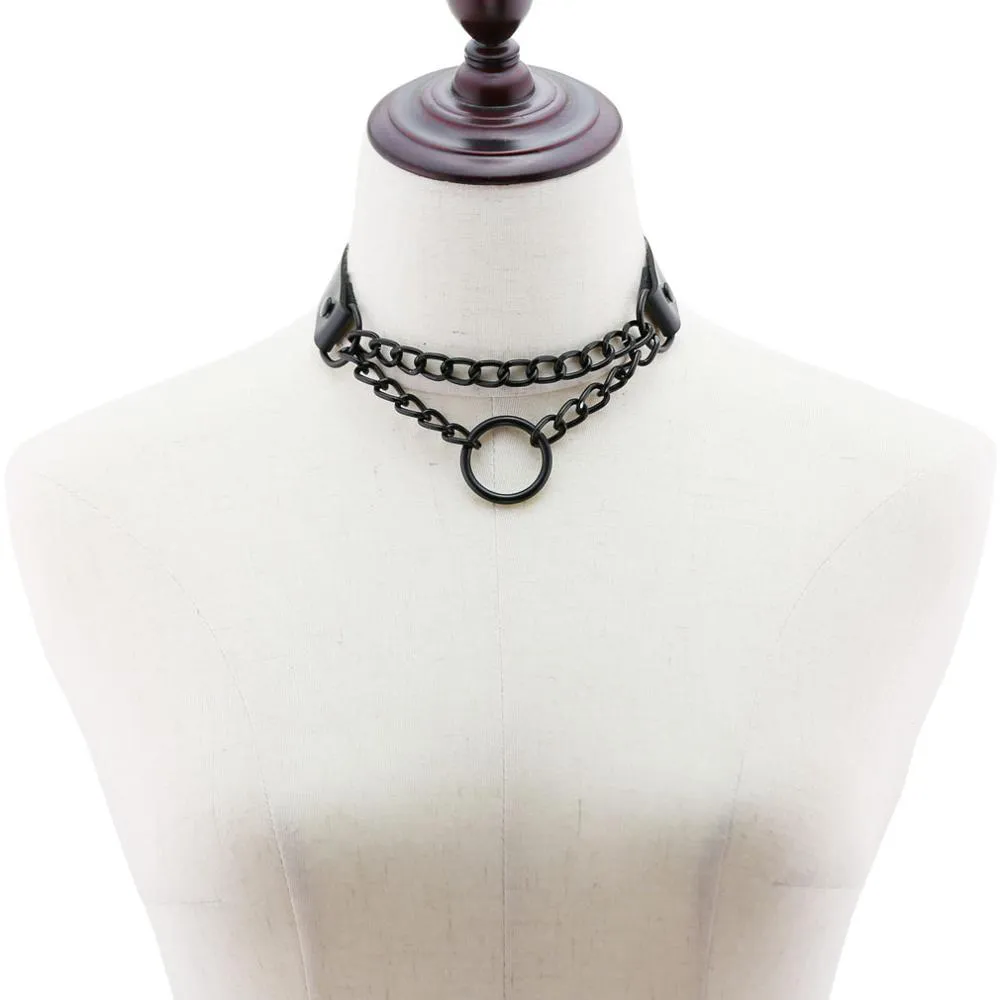 Black Chain Choker Collar Leather Gothic Punk Harajuku Necklace